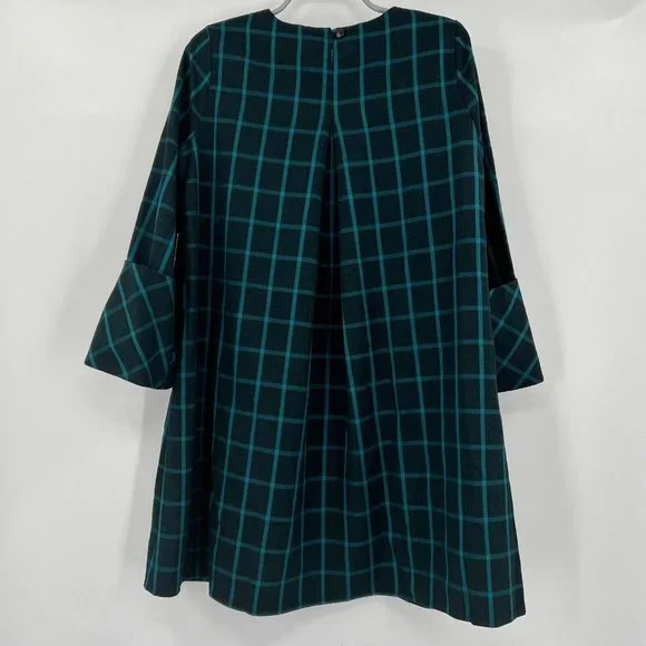 Tuckernuck Aegean Teal Chambers Swing Mini Dress Exaggerated Cuff Mod 60s sz S - Picture 7 of 9